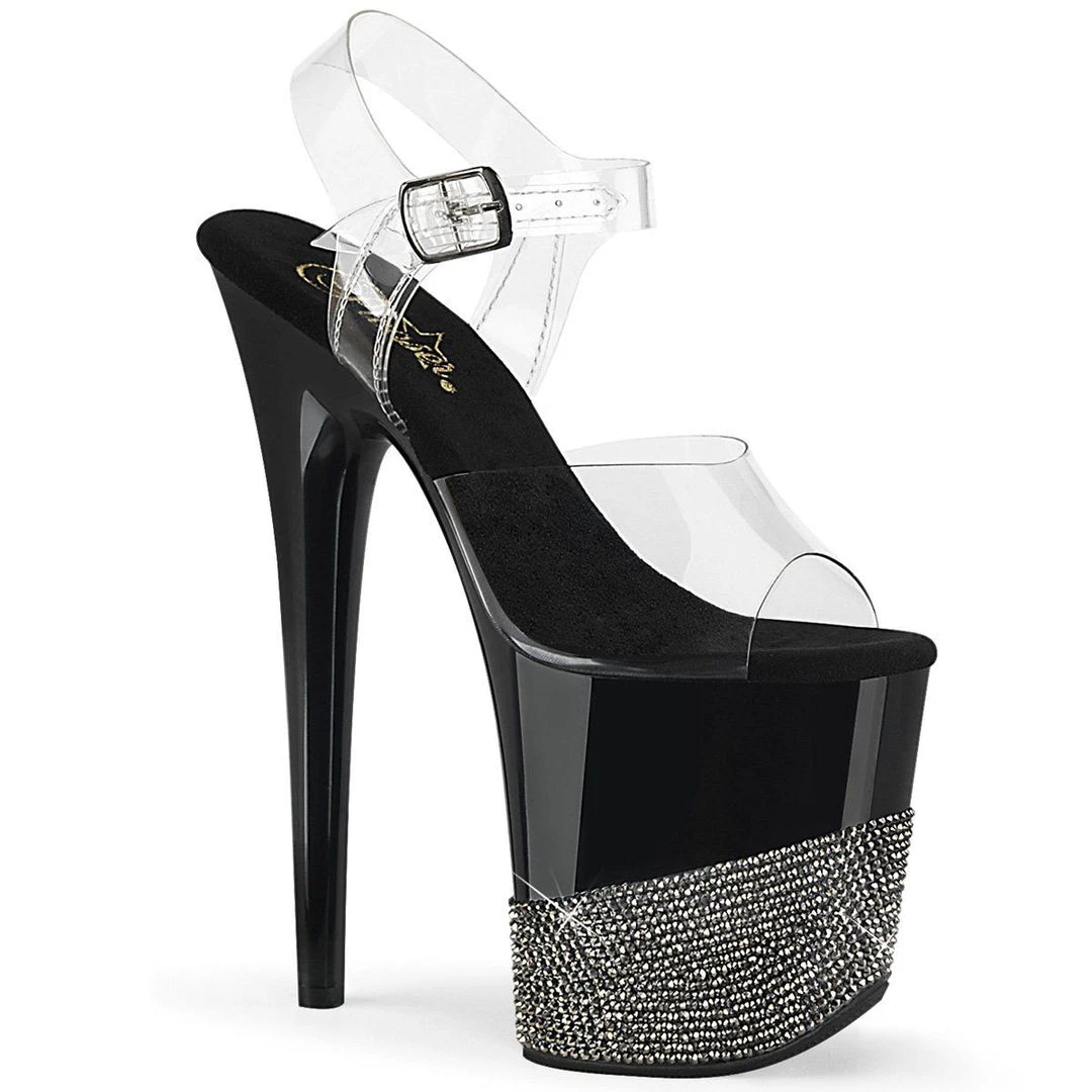 Pleaser FLAMINGO-808-3 Clear/Black-Pewter Rhinestone Platform Sandal Shoes 12 Pleaser FLAMINGO-808-3 Clear/Black-Pewter Rhinestone Platform Sandal Shoes