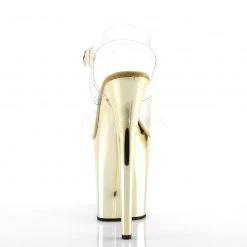 Pleaser FLAMINGO-808 Clear/Gold Chrome Platform Sandal