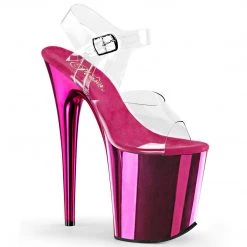 Pleaser Shoes FLAMINGO-808 Clear/Hot Pink Chrome Platform Sandal