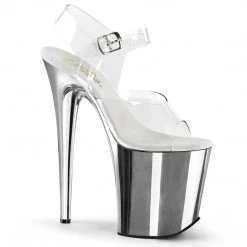 Pleaser FLAMINGO-808 Clear/Silver Chrome Platform Sandal Shoes