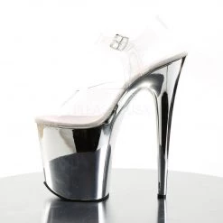 Pleaser FLAMINGO-808 Clear/Silver Chrome Platform Sandal Shoes