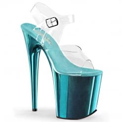 Pleaser FLAMINGO-808 Clear/Turquoise Chrome Platform Sandal