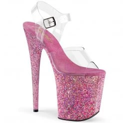 Pleaser FLAMINGO-808CF Clear/Pink Confetti Platform Sandal Shoes