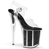 Pleaser Shoes FLAMINGO-808G Clear/Black Glitter Platform Sandal