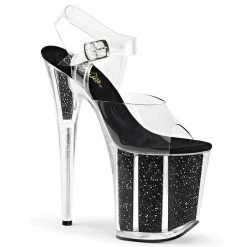 Pleaser Shoes FLAMINGO-808G Clear/Black Glitter Platform Sandal