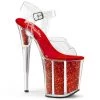 Pleaser FLAMINGO-808G Clear/Red Glitter Platform Sandal 1 Pleaser FLAMINGO-808G Clear/Red Glitter Platform Sandal