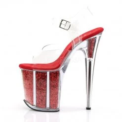 Pleaser FLAMINGO-808G Clear/Red Glitter Platform Sandal 10 Pleaser FLAMINGO-808G Clear/Red Glitter Platform Sandal