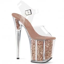 Pleaser FLAMINGO-808G Clear/Rose Gold Glitter Platform Sandal