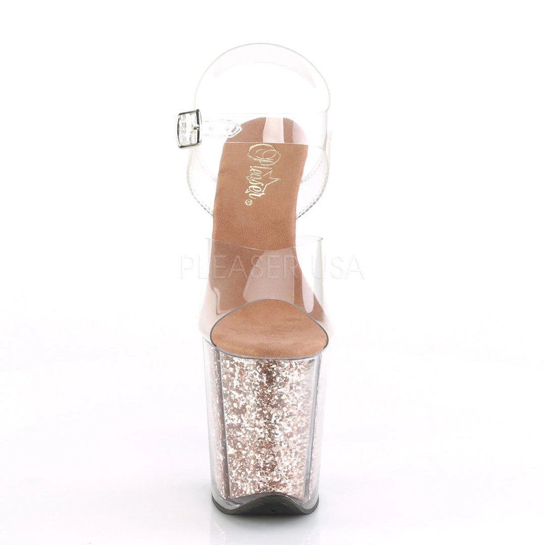 Pleaser FLAMINGO-808G Clear/Rose Gold Glitter Platform Sandal 4 Pleaser FLAMINGO-808G Clear/Rose Gold Glitter Platform Sandal