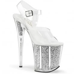 Pleaser FLAMINGO-808G Clear/Silver Glitter Platform Sandal Shoes