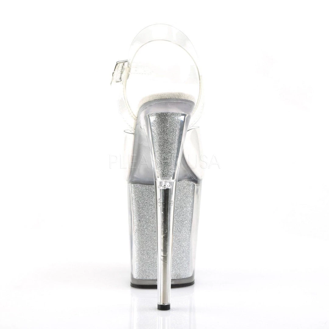 Pleaser FLAMINGO-808G Clear/Silver Glitter Platform Sandal Shoes 6 Pleaser FLAMINGO-808G Clear/Silver Glitter Platform Sandal Shoes