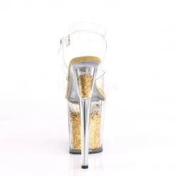 Pleaser FLAMINGO-808GF Clear/Gold Multi Glitter Platform Sandal Shoes