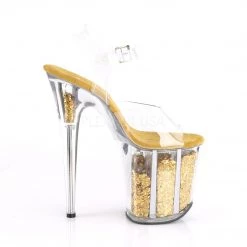 Pleaser FLAMINGO-808GF Clear/Gold Multi Glitter Platform Sandal Shoes