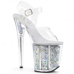 Pleaser Shoes FLAMINGO-808GF Clear/Silver Multi Glitter Platform Sandal
