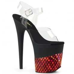 Pleaser FLAMINGO-808HFN Clear-Red Holo Platform Sandal Shoes