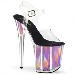 Pleaser Shoes FLAMINGO-808HGI Clear/Pink Hologram Inserts Platform Sandal
