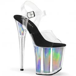 Pleaser FLAMINGO-808HGI Clear/Silver Hologram Inserts Platform Sandal Shoes