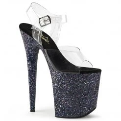 Pleaser Shoes FLAMINGO-808LG Clear/Black Holo Glitter Platform Sandal 13 Pleaser Shoes FLAMINGO-808LG Clear/Black Holo Glitter Platform Sandal