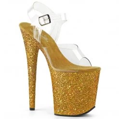 Pleaser FLAMINGO-808LG Clear/Gold Multi Glitter Platform Sandal