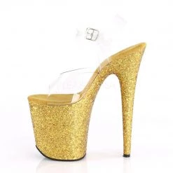 Pleaser FLAMINGO-808LG Clear/Gold Multi Glitter Platform Sandal