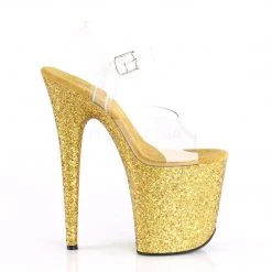 Pleaser FLAMINGO-808LG Clear/Gold Multi Glitter Platform Sandal