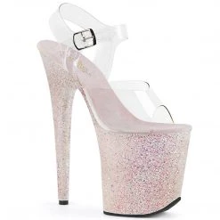 Pleaser Shoes FLAMINGO-808LG Clear/Opal Multi Glitter Platform Sandal