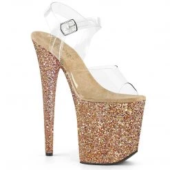 Pleaser FLAMINGO-808LG Clear/Rose Gold Holo Glitter Platform Sandal