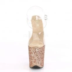 Pleaser FLAMINGO-808LG Clear/Rose Gold Holo Glitter Platform Sandal