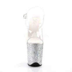 Pleaser FLAMINGO-808LG Clear/Silver Multi Glitter Platform Sandal Shoes