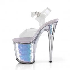 Pleaser Shoes FLAMINGO-808MC Clear/Lavender Hologram Inserts Platform Sandal