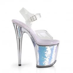 Pleaser Shoes FLAMINGO-808MC Clear/Lavender Hologram Inserts Platform Sandal
