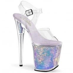 Pleaser Shoes FLAMINGO-808MC Clear/Lavender Hologram Inserts Platform Sandal