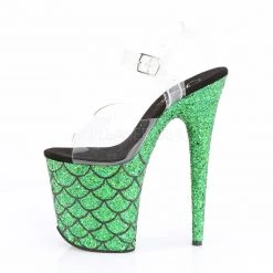 Pleaser FLAMINGO-808MSLG Clear/Green Multi Glitter Platform Sandal Shoes