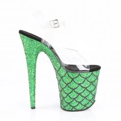 Pleaser FLAMINGO-808MSLG Clear/Green Multi Glitter Platform Sandal Shoes