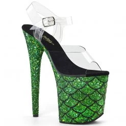 Pleaser FLAMINGO-808MSLG Clear/Green Multi Glitter Platform Sandal Shoes