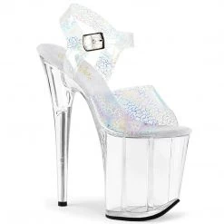 Pleaser FLAMINGO-808N-CK Silver Cracker Hologram TPU/Clear Platform Sandal Shoes