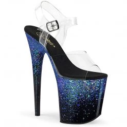 Pleaser FLAMINGO-808SS Clear/Black-Blue Multi Glitter Platform Sandal Shoes