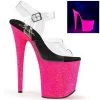 Pleaser FLAMINGO-808UVG Clear/Neon Hot Pink Glitter Platform Sandal Platform Boots