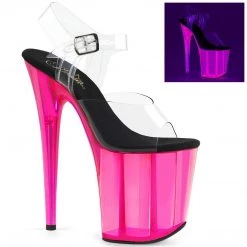 Pleaser FLAMINGO-808UVT Clear/Hot Pink Tinted Platform Sandal