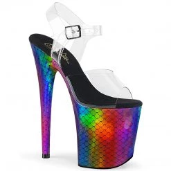 Pleaser FLAMINGO-808WR Clear/Laser Rainbow Hologram Wrapped Platform Sandal Scale