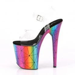 Pleaser FLAMINGO-808WR Clear/Laser Rainbow Hologram Wrapped Platform Sandal Triangle Shoes