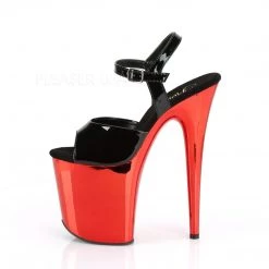 Pleaser FLAMINGO-809 Black Patent/Red Chrome Platform Sandal