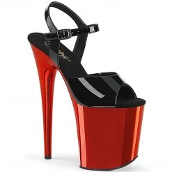 Pleaser FLAMINGO-809 Black Patent/Red Chrome Platform Sandal