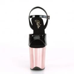 Pleaser Shoes FLAMINGO-809 Black Patent/Rose Gold Chrome Platform Sandal