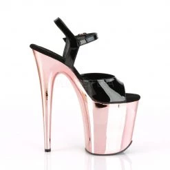 Pleaser Shoes FLAMINGO-809 Black Patent/Rose Gold Chrome Platform Sandal