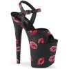 Pleaser Shoes FLAMINGO-809KISSES Black Faux Leather/Black Faux Leather Platform Sandal