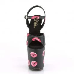 Pleaser Shoes FLAMINGO-809KISSES Black Faux Leather/Black Faux Leather Platform Sandal