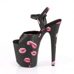 Pleaser Shoes FLAMINGO-809KISSES Black Faux Leather/Black Faux Leather Platform Sandal