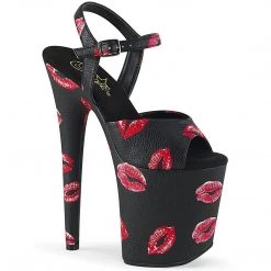Pleaser Shoes FLAMINGO-809KISSES Black Faux Leather/Black Faux Leather Platform Sandal