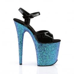 Pleaser FLAMINGO-809LG Black Patent/Blue Multi Glitter Platform Sandal 12 Pleaser FLAMINGO-809LG Black Patent/Blue Multi Glitter Platform Sandal